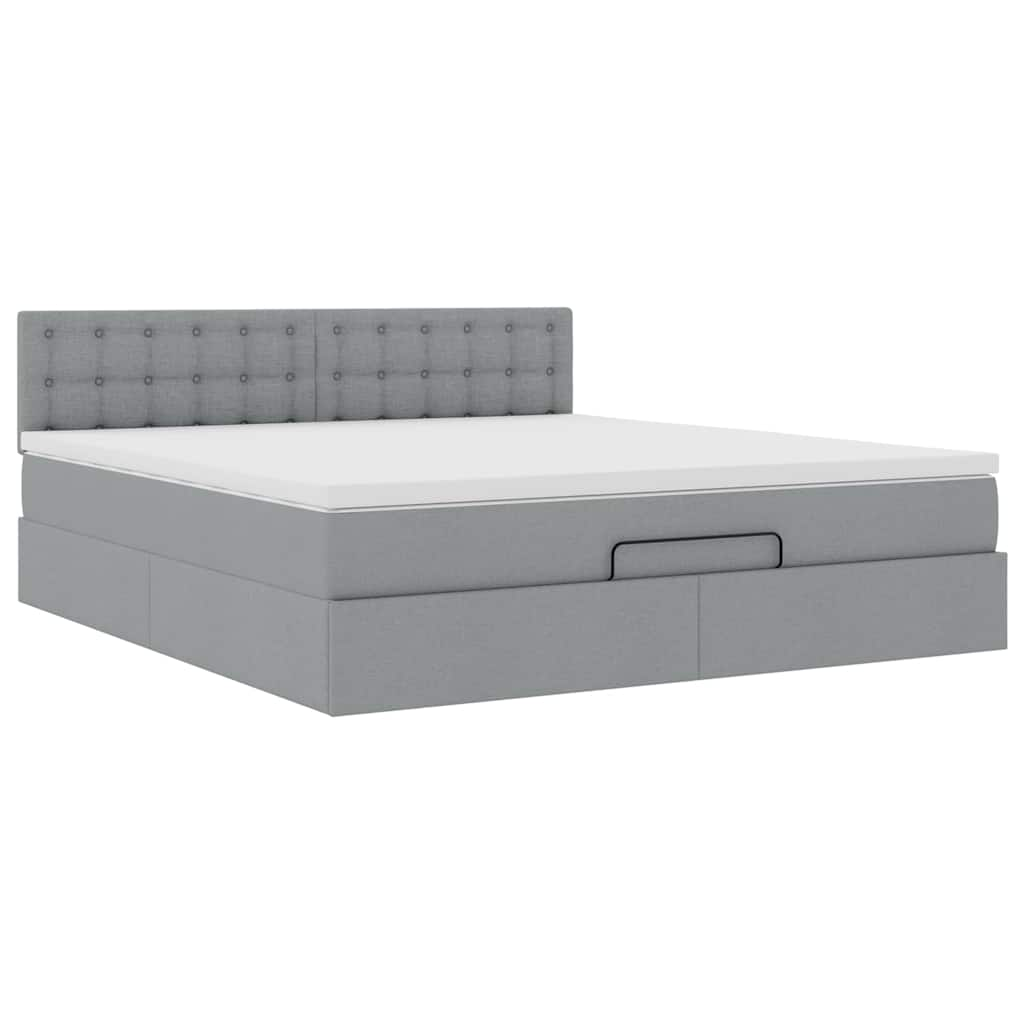 Cadre de lit ottoman et matelas gris clair 180x200 cm tissu