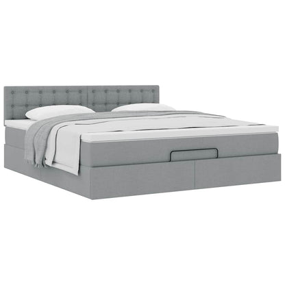 Cadre de lit ottoman et matelas gris clair 180x200 cm tissu