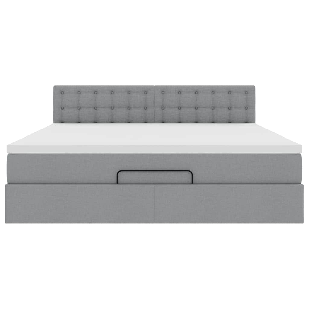 Cadre de lit ottoman et matelas gris clair 180x200 cm tissu