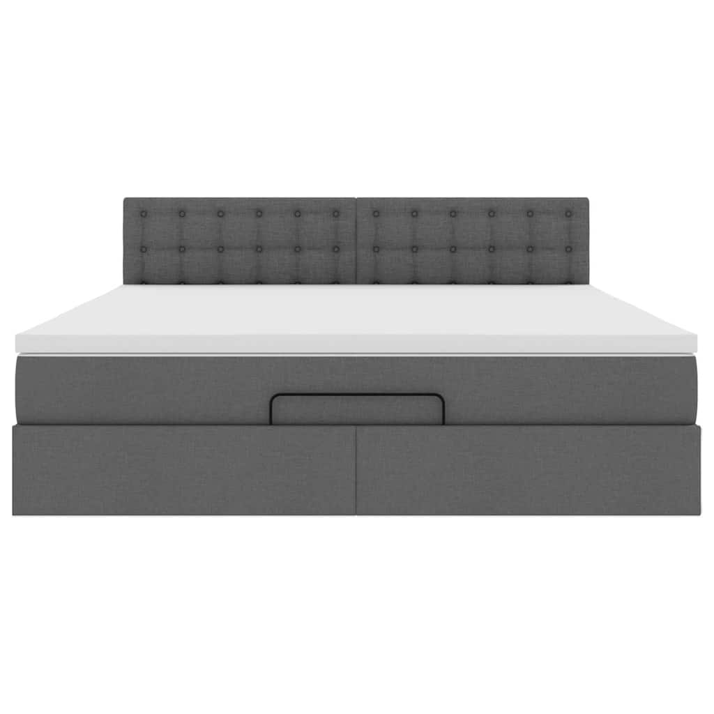 Cadre de lit ottoman avec matelas gris foncé 180x200 cm tissu