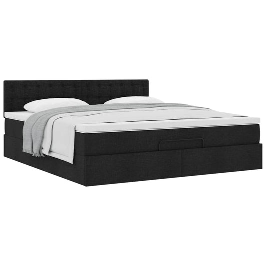 Cadre de lit ottoman avec matelas noir 180x200 cm tissu