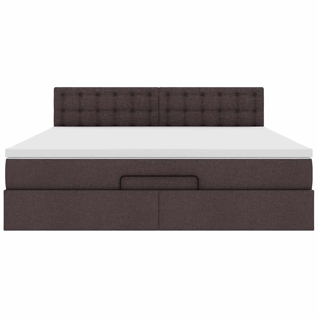 Cadre de lit ottoman avec matelas marron foncé 180x200 cm tissu