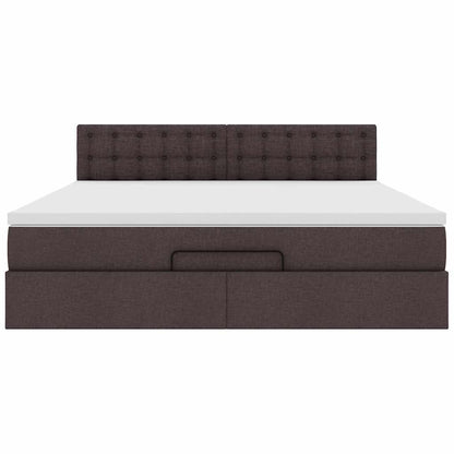 Cadre de lit ottoman avec matelas marron foncé 180x200 cm tissu