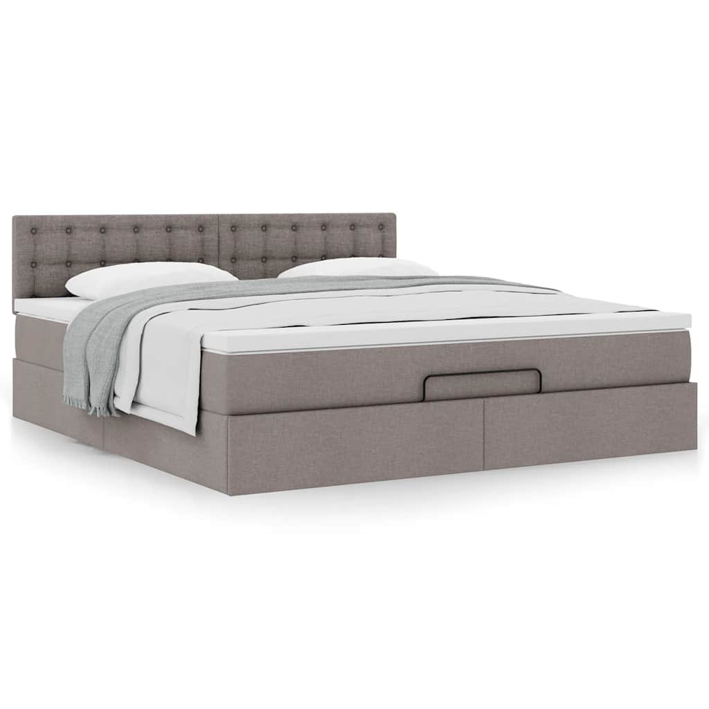 Cadre de lit ottoman avec matelas taupe 180x200 cm tissu