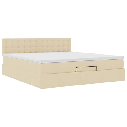 Cadre de lit ottoman avec matelas crème 180x200 cm tissu