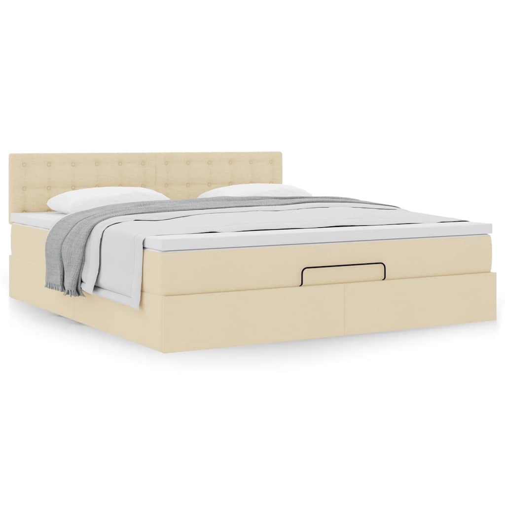 Cadre de lit ottoman avec matelas crème 180x200 cm tissu