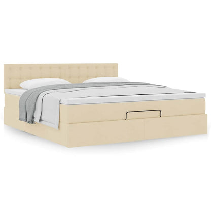 Cadre de lit ottoman avec matelas crème 180x200 cm tissu