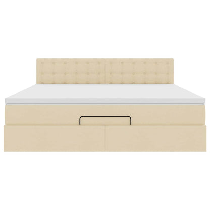 Cadre de lit ottoman avec matelas crème 180x200 cm tissu