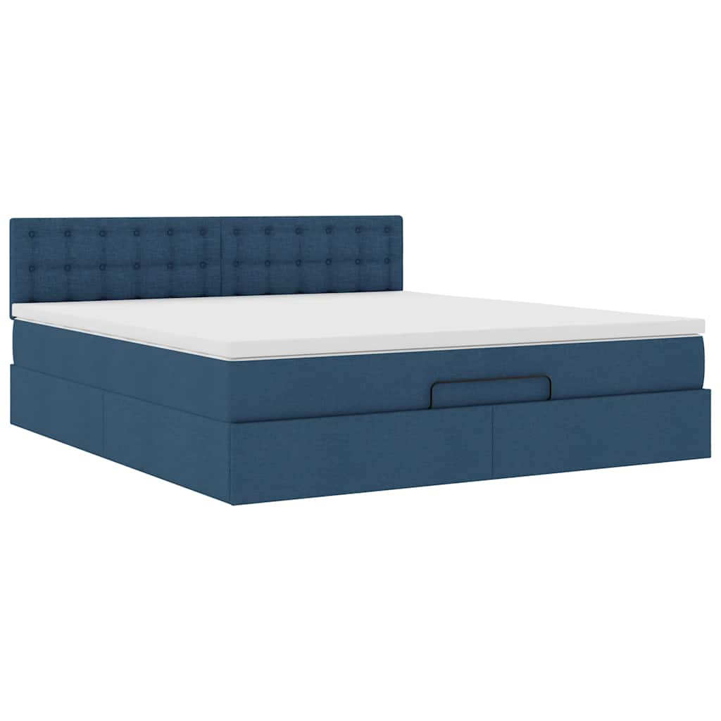 Cadre de lit ottoman avec matelas bleu 180x200 cm tissu