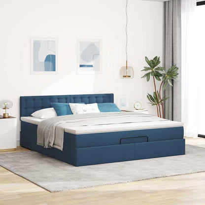 Cadre de lit ottoman avec matelas bleu 180x200 cm tissu