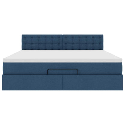 Cadre de lit ottoman avec matelas bleu 180x200 cm tissu