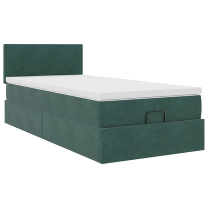 Cadre de lit ottoman avec matelas vert foncé 90x200 cm velours