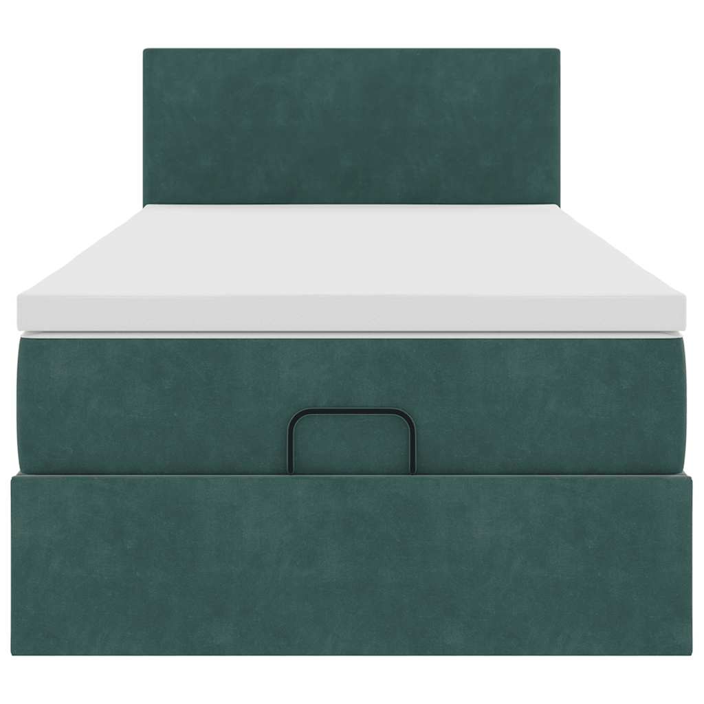 Cadre de lit ottoman avec matelas vert foncé 90x200 cm velours