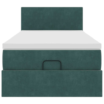 Cadre de lit ottoman avec matelas vert foncé 90x200 cm velours