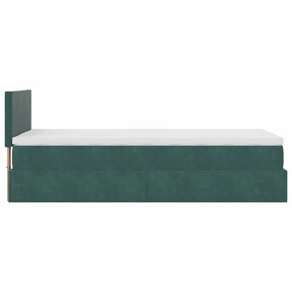 Cadre de lit ottoman avec matelas vert foncé 90x200 cm velours