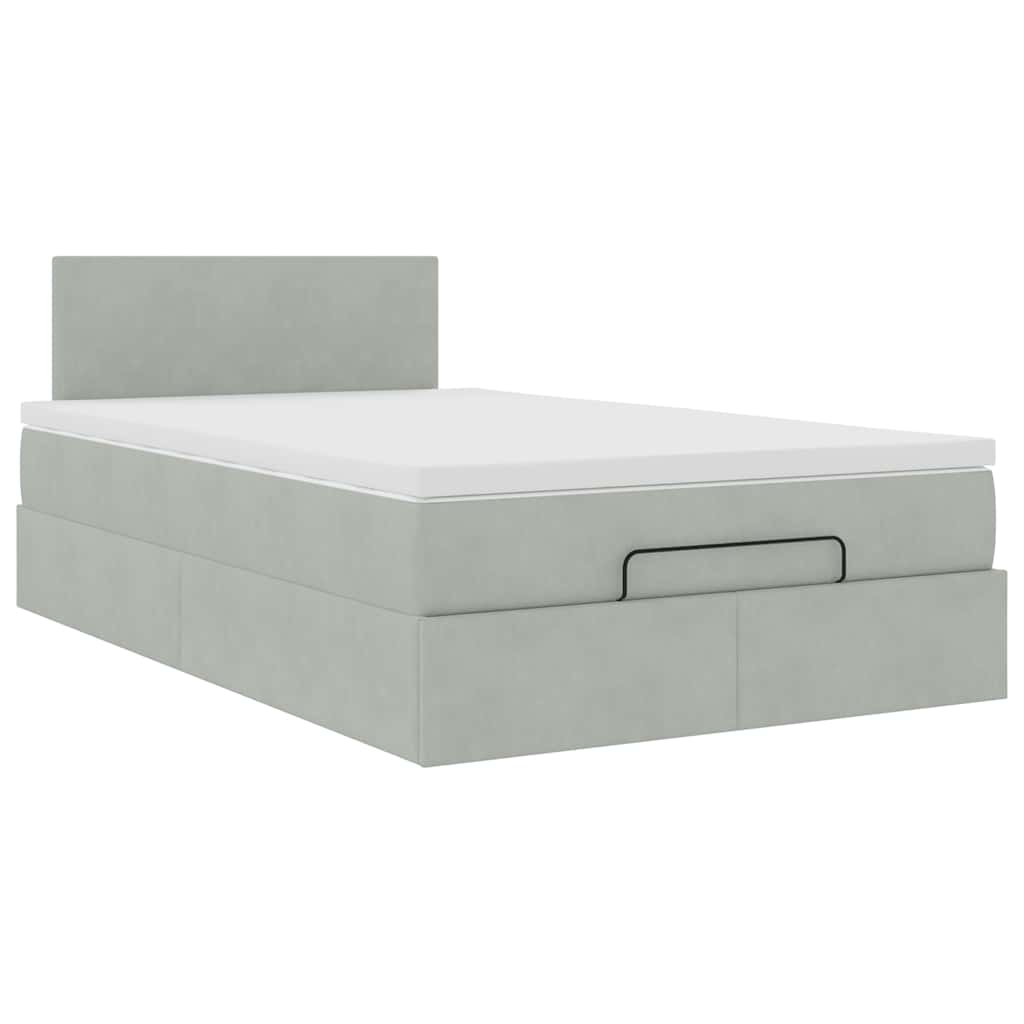 Lit ottoman avec matelas gris clair 120x190 cm velours