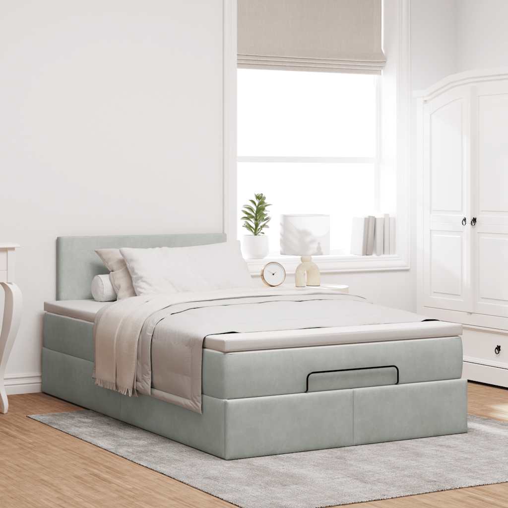 Lit ottoman avec matelas gris clair 120x190 cm velours