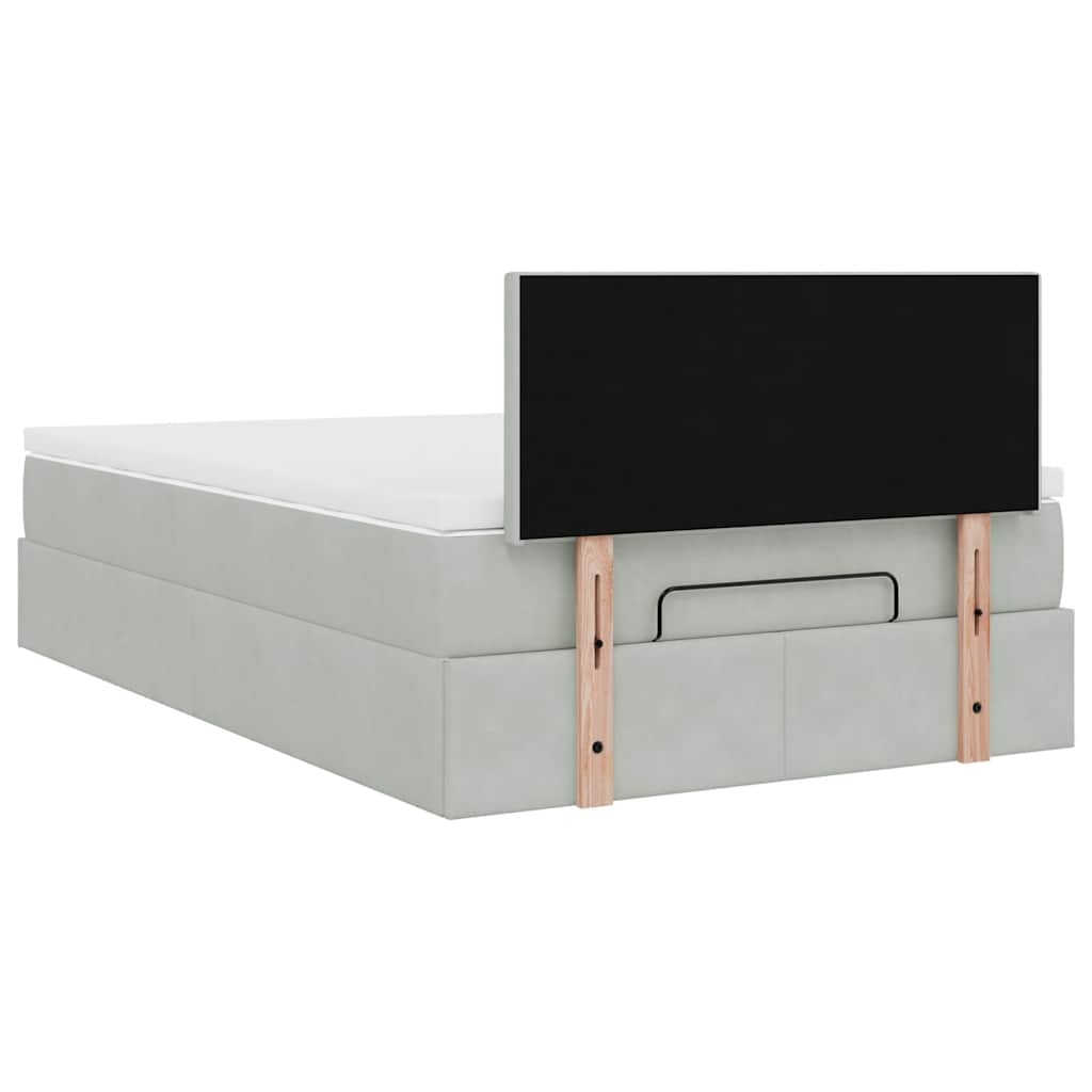 Lit ottoman avec matelas gris clair 120x190 cm velours