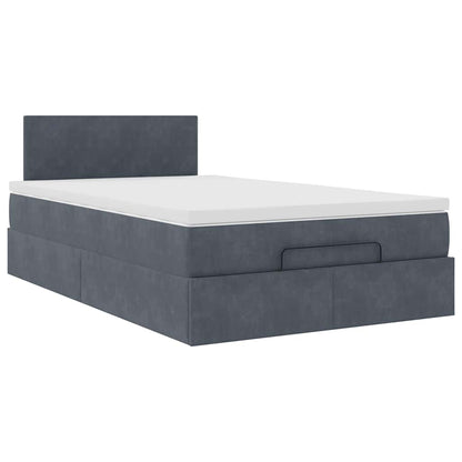 Lit ottoman avec matelas gris foncé 120x190 cm velours