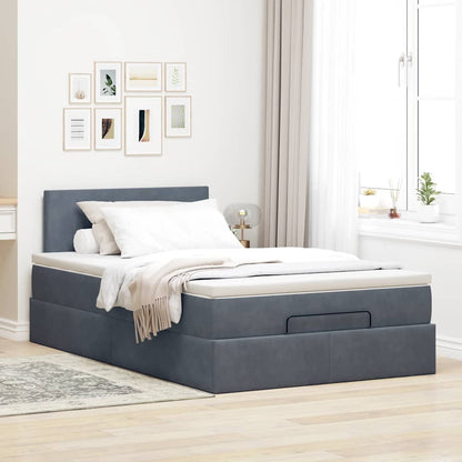 Lit ottoman avec matelas gris foncé 120x190 cm velours