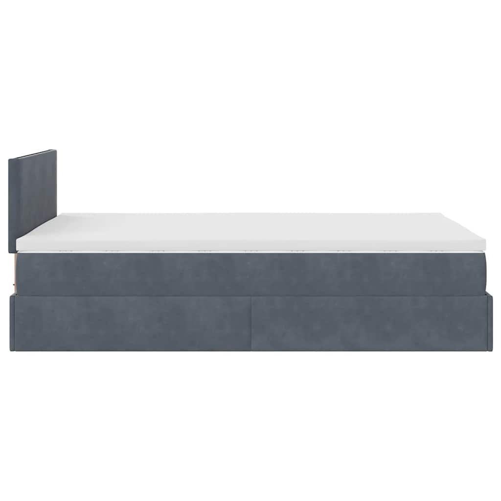 Lit ottoman avec matelas gris foncé 120x190 cm velours