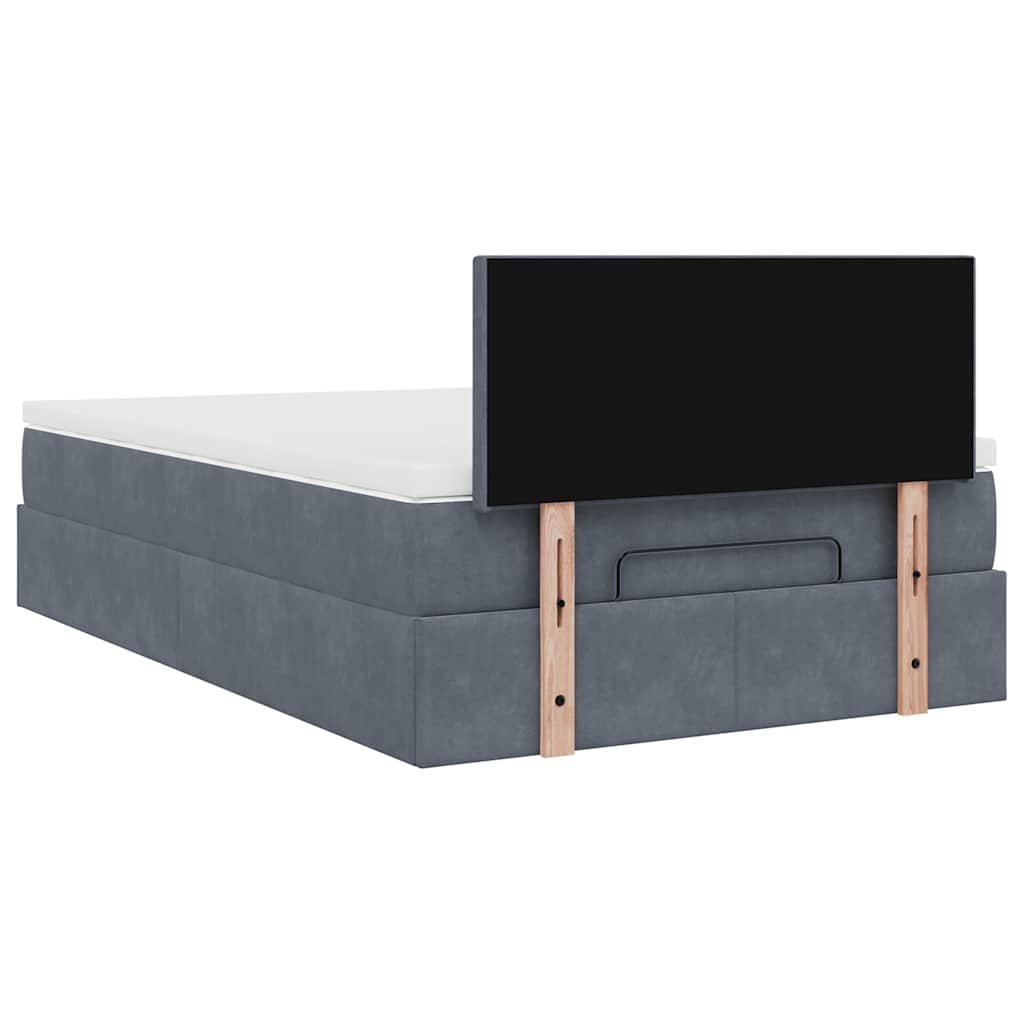 Lit ottoman avec matelas gris foncé 120x190 cm velours