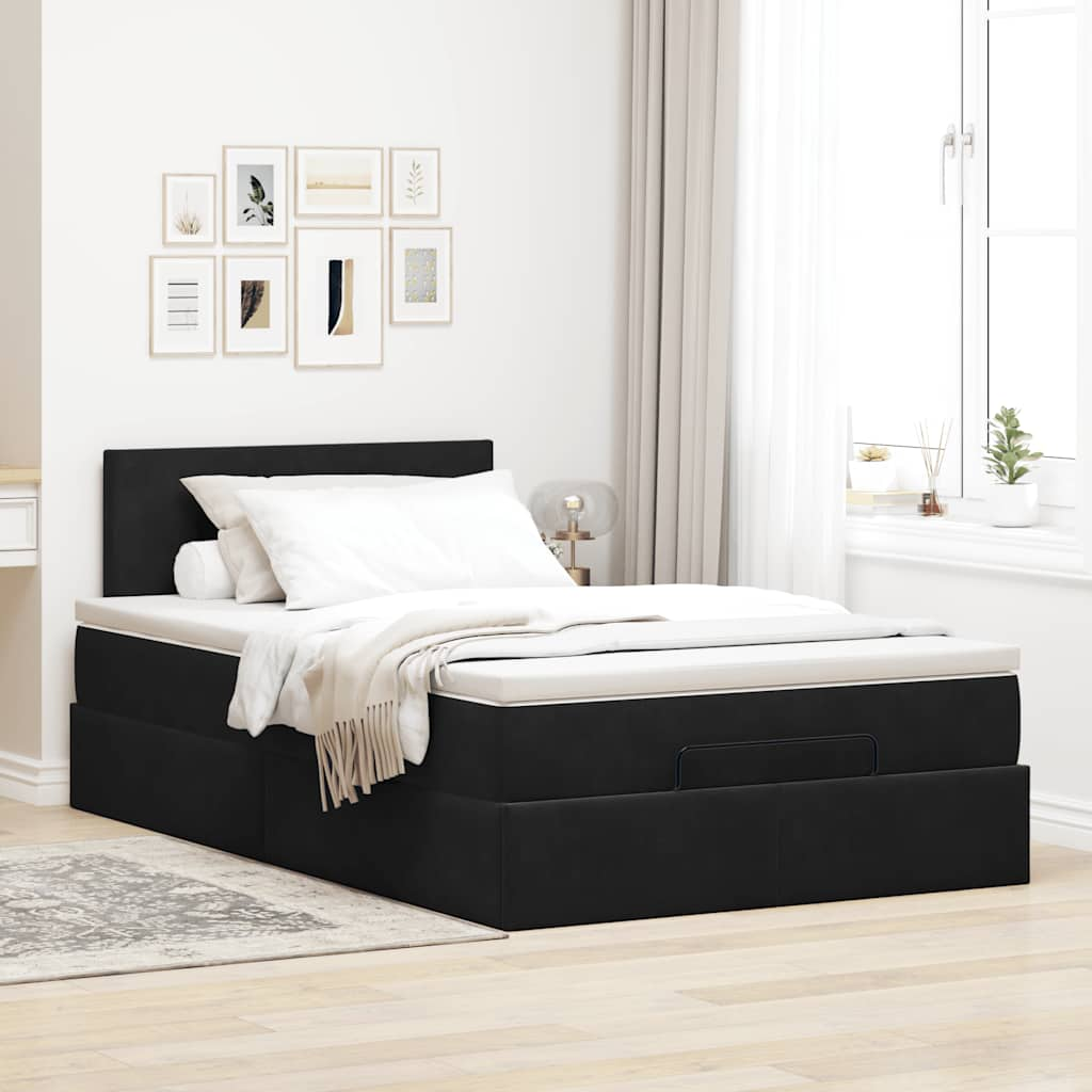 Lit ottoman avec matelas noir 120x190 cm velours