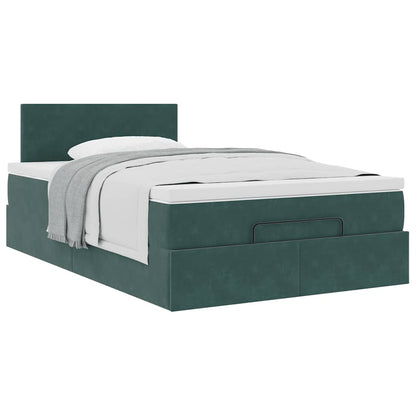 Lit ottoman avec matelas vert foncé 120x190 cm velours