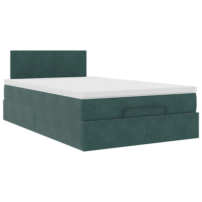 Lit ottoman avec matelas vert foncé 120x190 cm velours