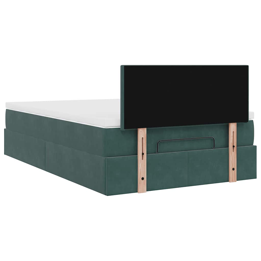 Lit ottoman avec matelas vert foncé 120x190 cm velours