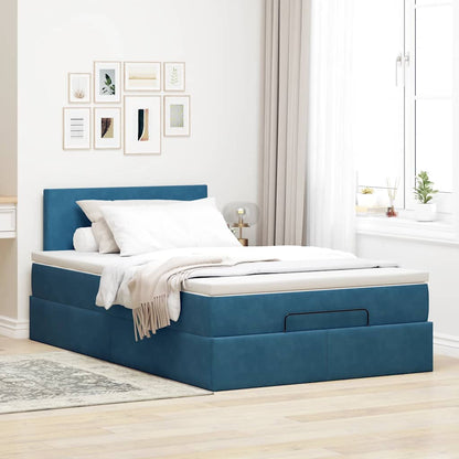 Lit ottoman avec matelas bleu foncé 120x190 cm velours