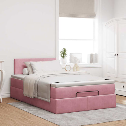 Lit ottoman avec matelas rose 120x190 cm velours