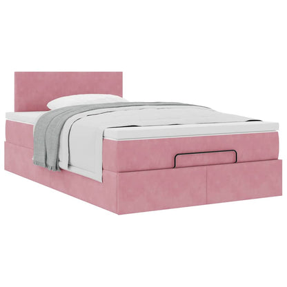 Lit ottoman avec matelas rose 120x190 cm velours