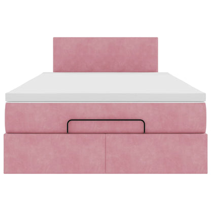 Lit ottoman avec matelas rose 120x190 cm velours