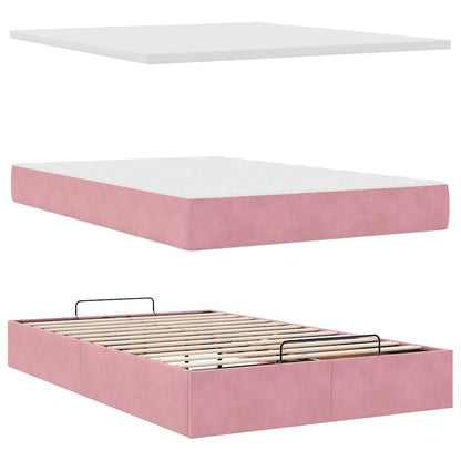 Lit ottoman avec matelas rose 120x190 cm velours