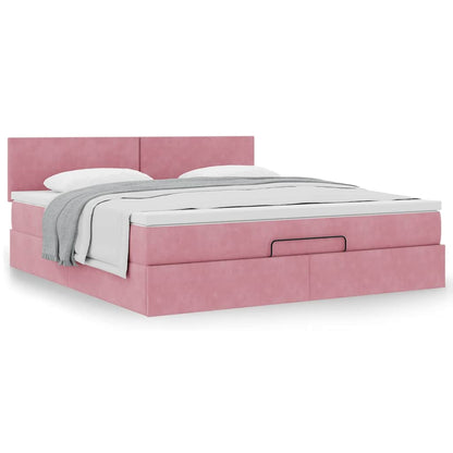 Cadre de lit ottoman avec matelas rose 180x200 cm velours