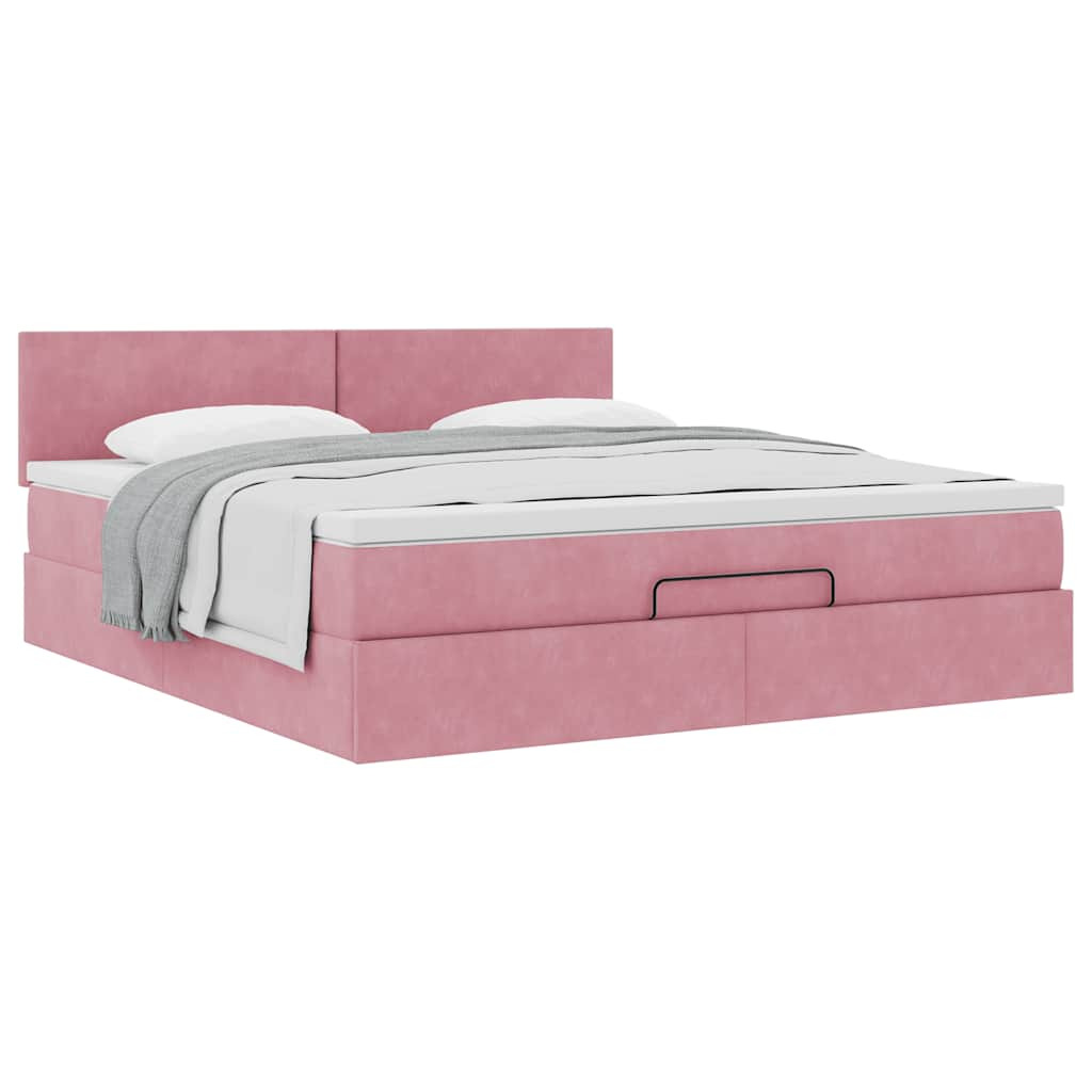 Cadre de lit ottoman avec matelas rose 180x200 cm velours