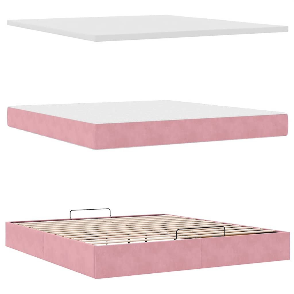 Cadre de lit ottoman avec matelas rose 180x200 cm velours