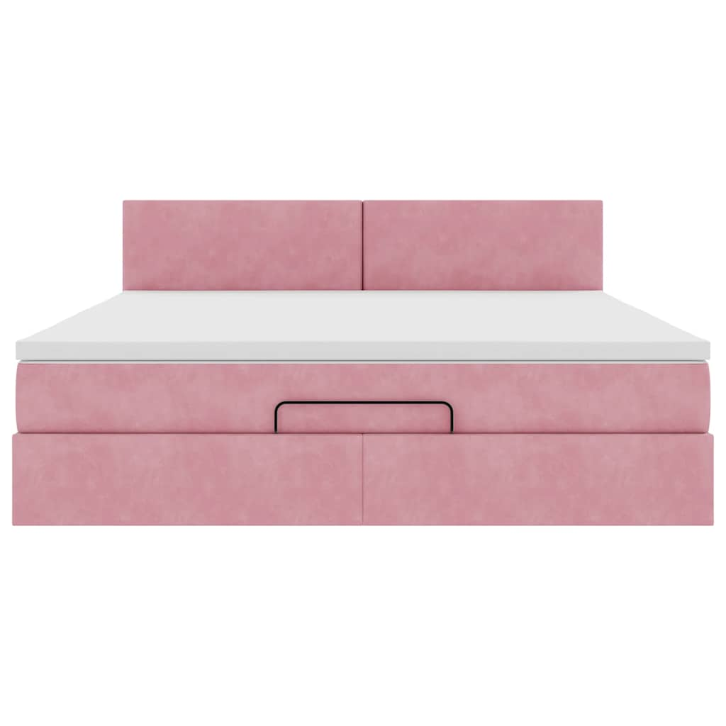 Cadre de lit ottoman avec matelas rose 180x200 cm velours