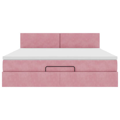 Cadre de lit ottoman avec matelas rose 180x200 cm velours