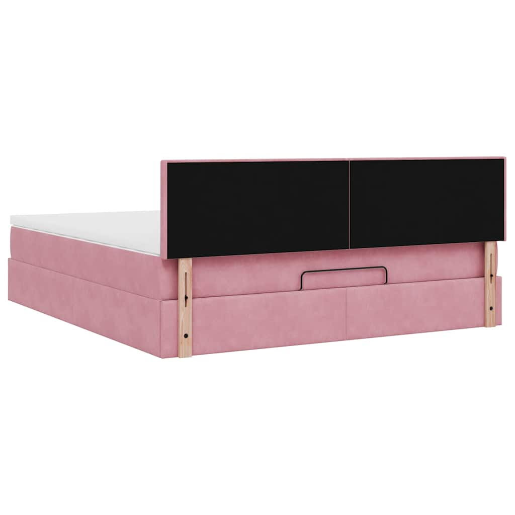 Cadre de lit ottoman avec matelas rose 180x200 cm velours