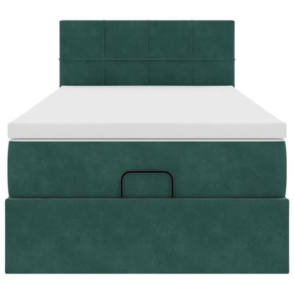 Cadre de lit ottoman avec matelas vert foncé 90x200 cm velours