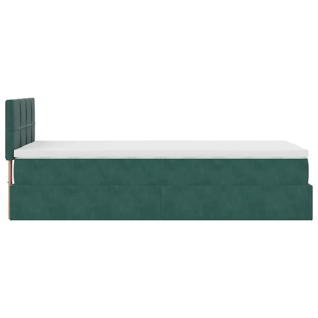 Cadre de lit ottoman avec matelas vert foncé 90x200 cm velours