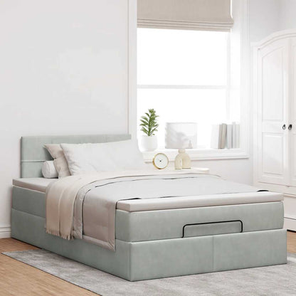 Lit ottoman avec matelas gris clair 120x190 cm velours