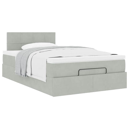 Lit ottoman avec matelas gris clair 120x190 cm velours