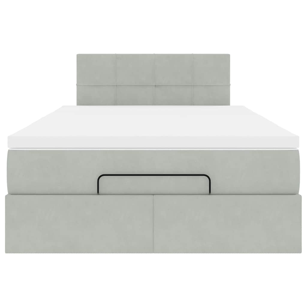 Lit ottoman avec matelas gris clair 120x190 cm velours