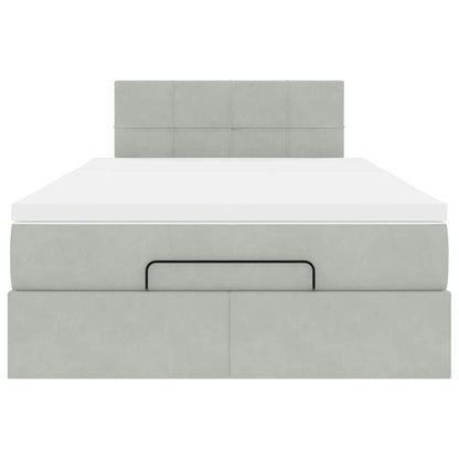 Lit ottoman avec matelas gris clair 120x190 cm velours