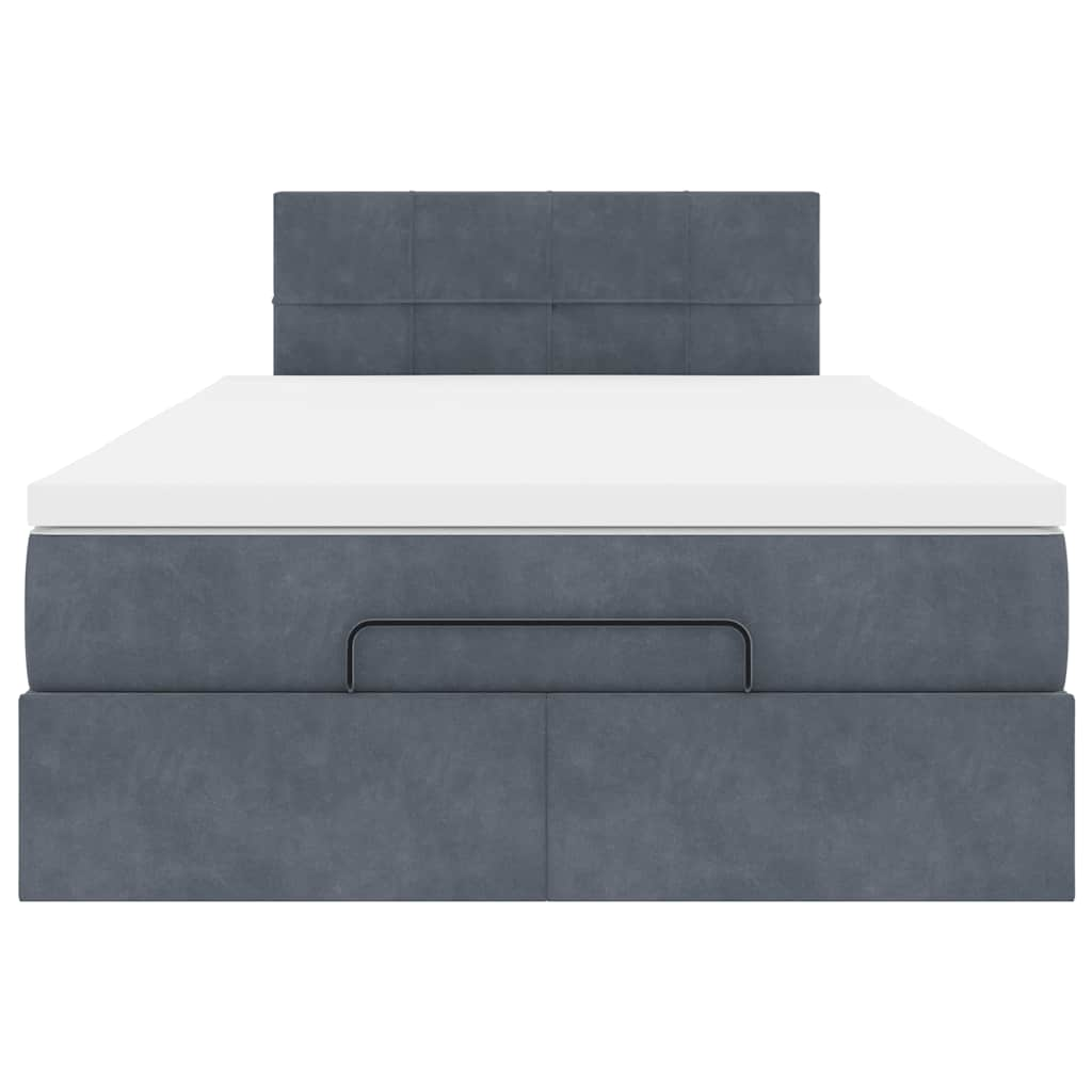 Lit ottoman avec matelas gris foncé 120x190 cm velours