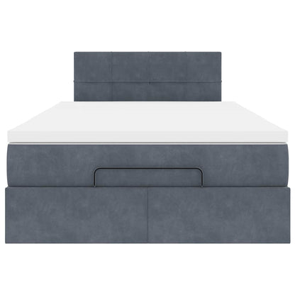 Lit ottoman avec matelas gris foncé 120x190 cm velours