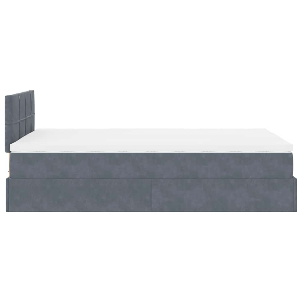 Lit ottoman avec matelas gris foncé 120x190 cm velours